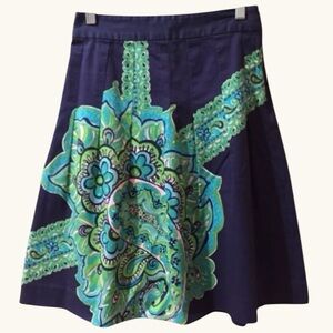🌴 Lilly Pulitzer Paisley Floral A-Line Skirt | Size 2 | Navy Multi Color Paisley
